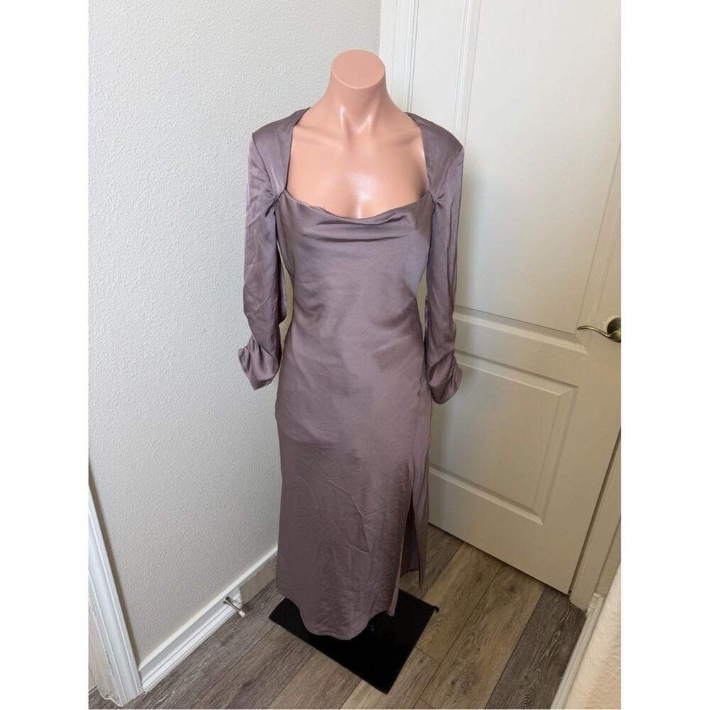 ASTR Satin Cowl Neck Long Sleeve Dress in Mauve Sz S